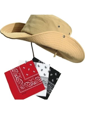 Rupen Kraft Yazlık Safari Fötr Cotton Kovboy Şapkası 3 Adet Bandana Kombinli