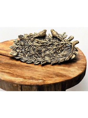 Peramari Dekoratif Polyester Kuşlu Sunum Tabağı Gold Eskitme 29X3X21 cm