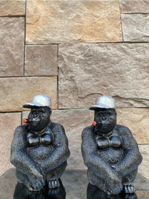 Peramari Dekoratif Polyester Ikili Oturan Goril Hediyelik Biblo Siyah Gümüş