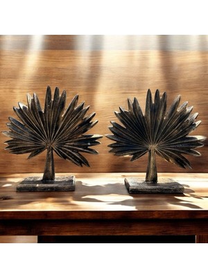 Peramari Dekoratif Polyester Ikili Dik Yelpaze Yaprak Gold-Eskitme