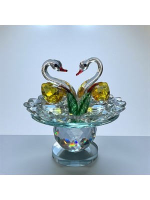 Peramari Dekoratif Kristal Cam Ikili Kuğu Sarı