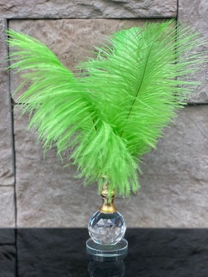 Peramari Dekoratif Top Kristal Cam Tekli Deve Kuşu Tüyü Açık Yeşil Gold