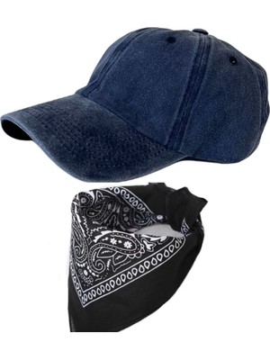 Rupen Kraft Bandana Kombinlidüz Lacivert Renk Yıkamalı Eskitme Şapka Vintage Şapka