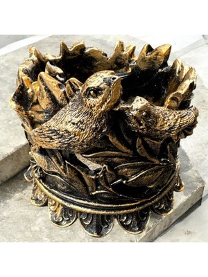 Peramari Dekoratif Polyester Kuşlu Şamdan Mumluk Gold Eskitme 11X11X10 cm