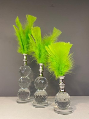 Peramari Dekoratif Kristal Cam Üçlü Tüy Açık Yeşil Gümüş