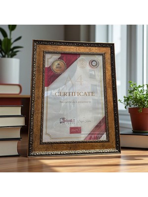 Peramari Dekoratif Ahşap Sanat Sertifika Çerçevesi Gold A4 Boy