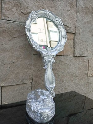 Peramari Dekoratif Polyester Takı Setli Makyaj El Aynası Gümüş