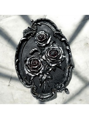 Peramari Dekoratif Polyester Tabak Çiçek Tablo Gül Antrasit Gümüş Siyah Eskitme