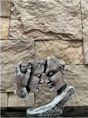 Peramari Dekoratif Polyester Yüz Yüze Sevgililer Hediyelik Biblo Gümüş Eskitme