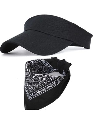 Rupen Kraft Unisex Sporcu Koşu Tenis Vizör Şapka Arka Kısmı Ayarlanabilir Bandana Kombinli