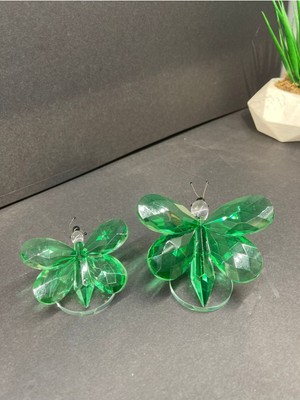 Peramari Dekoratif Kristal Cam Ikili Kelebek Biblo Yeşil