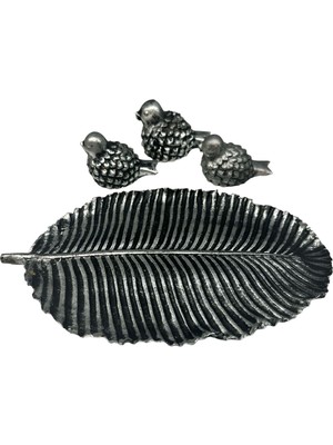 Peramari Dekoratif Polyester Tabaklı Üç Kuşlu Biblo Gümüş Eskitme