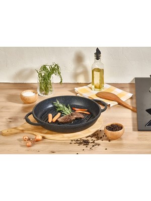 Peramari Elit Alüminyum Döküm Granite 28 cm Grill Sahan Siyah