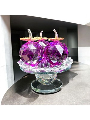 Peramari Dekoratif Kristal Cam Ayaklı Üçlü Elma Mor
