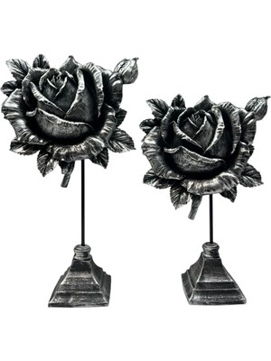 Peramari Dekoratif Polyester Ikili Dik Gül Çiçek Gümüş Eskitme