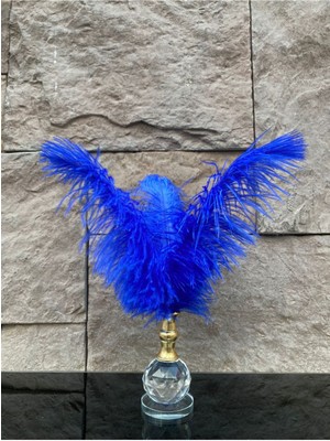 Peramari Dekoratif Top Kristal Cam Tekli Deve Kuşu Tüyü Koyu Mavi Gold