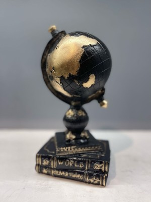 Peramari Dekoratif Polyester Dünya Kitap Biblo Siyah Gold Eskitme