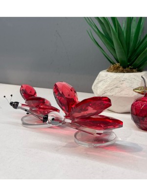 Peramari Dekoratif Kristal Cam Ikili Kelebek Biblo Kırmızı