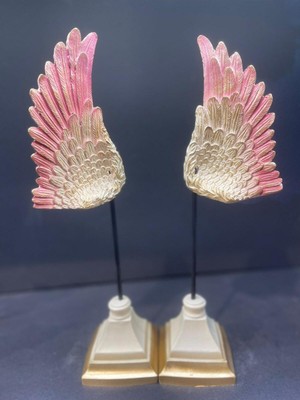 Peramari Dekoratif Polyester Ikili Melek Kanatları Biblo Krem Pembe Gold Eskitme