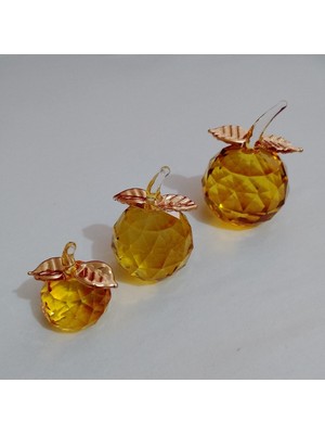 Peramari Dekoratif Kristal Cam Üçlü Elma Sarı-Gold