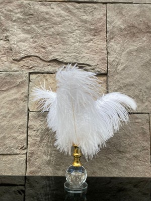 Peramari Dekoratif Top Kristal Cam Tekli Deve Kuşu Tüyü Beyaz Gold