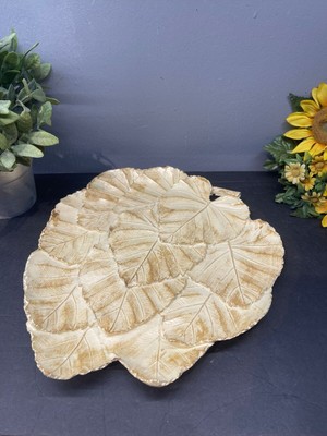 Peramari Dekoratif Polyester Tekli Yaprak Sunumluk Tepsi Gümüş Siyah Eskitme