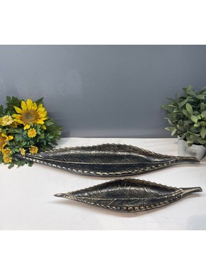 Peramari Dekoratif Polyester Ikili Uzun Yaprak Sunumluk Gold Siyah Eskitme