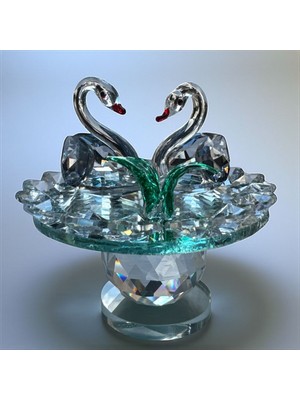 Peramari Dekoratif Kristal Cam Ikili Kuğu Yeşil