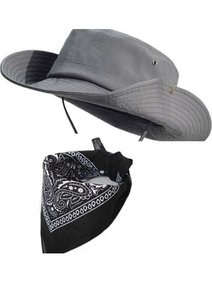 Rupen Kraft Yazlık Katlanabilir Safari Fötr Kovboy Şapkası Cotton Bandana Kombinli
