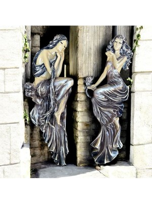 Peramari Dekoratif Polyester Duvara Asmalı Ikili Kadın Figürü Tablo Mor Eskitme