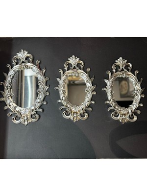 Peramari Dekoratif Polyester Üçlü Antik Ayna Takımı Gümüş Eskitme