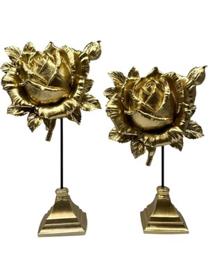 Peramari Dekoratif Polyester Ikili Dik Gül Çiçek Gold Sade