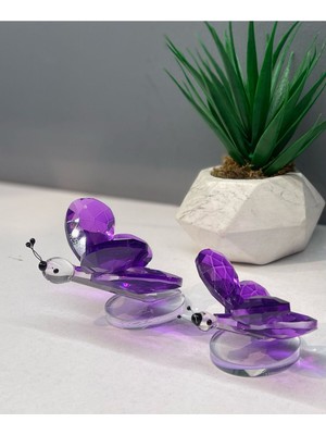 Peramari Dekoratif Kristal Cam Ikili Kelebek Biblo Mor