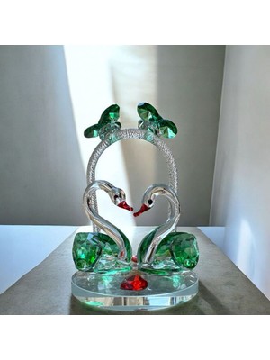 Peramari Dekoratif Kristal Cam Ikili Gökkuşağı Kuğu Şeffaf Yeşil