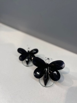 Peramari Dekoratif Kristal Cam Ikili Kelebek Biblo Siyah