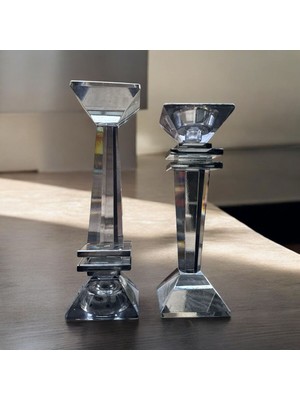 Peramari Dekoratif Kristal Cam Ikili Baba Şamdan Füme