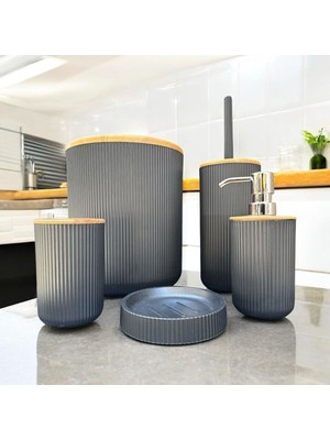 Peramari Dekoratif Bambum Lena Beşli Banyo Takımı Siyah