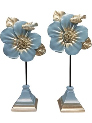 Peramari Dekoratif Polyester Ikili Çiçek Aksesuar Bebe Mavisi Gold