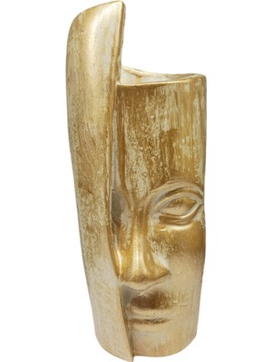 Peramari Dekoratif Polyester Tekli Kadın Yüzlü Saksı Vazo Krem Gold Eskitme