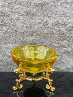 Peramari Dekoratif Kristal Cam Tekli Renkli Sunum Çanağı Sarı