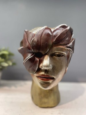 Peramari Dekoratif Polyester Helen Sürat Saksı Mavi Gold Kahve Eskitme