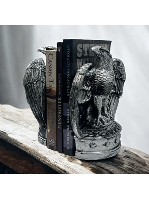 Peramari Dekoratif Polyester Ikili Kartal Kitap Tutacağı Gümüş-Siyah-Eskitme