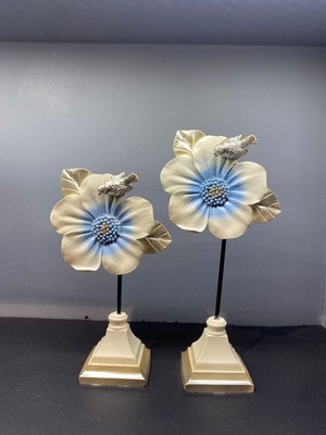 Peramari Dekoratif Polyester Ikili Çiçek Aksesuar Krem-Mavi