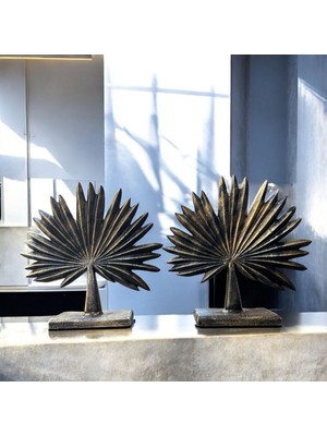 Peramari Dekoratif Polyester Ikili Dik Yelpaze Yaprak Gold-Dalgalı Eskitme