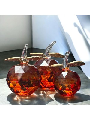 Peramari Dekoratif Kristal Cam Üçlü Elma Turuncu Gold