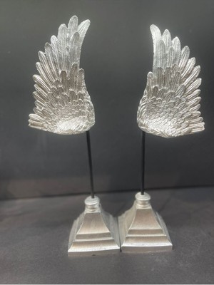 Peramari Dekoratif Polyester Ikili Melek Kanatları Biblo Gümüş