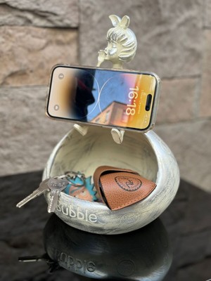 Peramari Dekoratif Polyester Çerezlik&telefonluk Biblo Krem Gümüş Eskitme