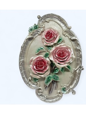 Peramari Dekoratif Polyester Tabak Çiçek Tablo Gül Krem Pembe Gümüş