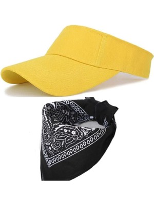 Rupen Kraft Unisex Sporcu Koşu Tenis Vizör Şapka Arka Kısmı Ayarlanabilir Bandana Kombinli