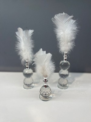 Peramari Dekoratif Üç'lü Kristal Tüy Beyaz Gümüş